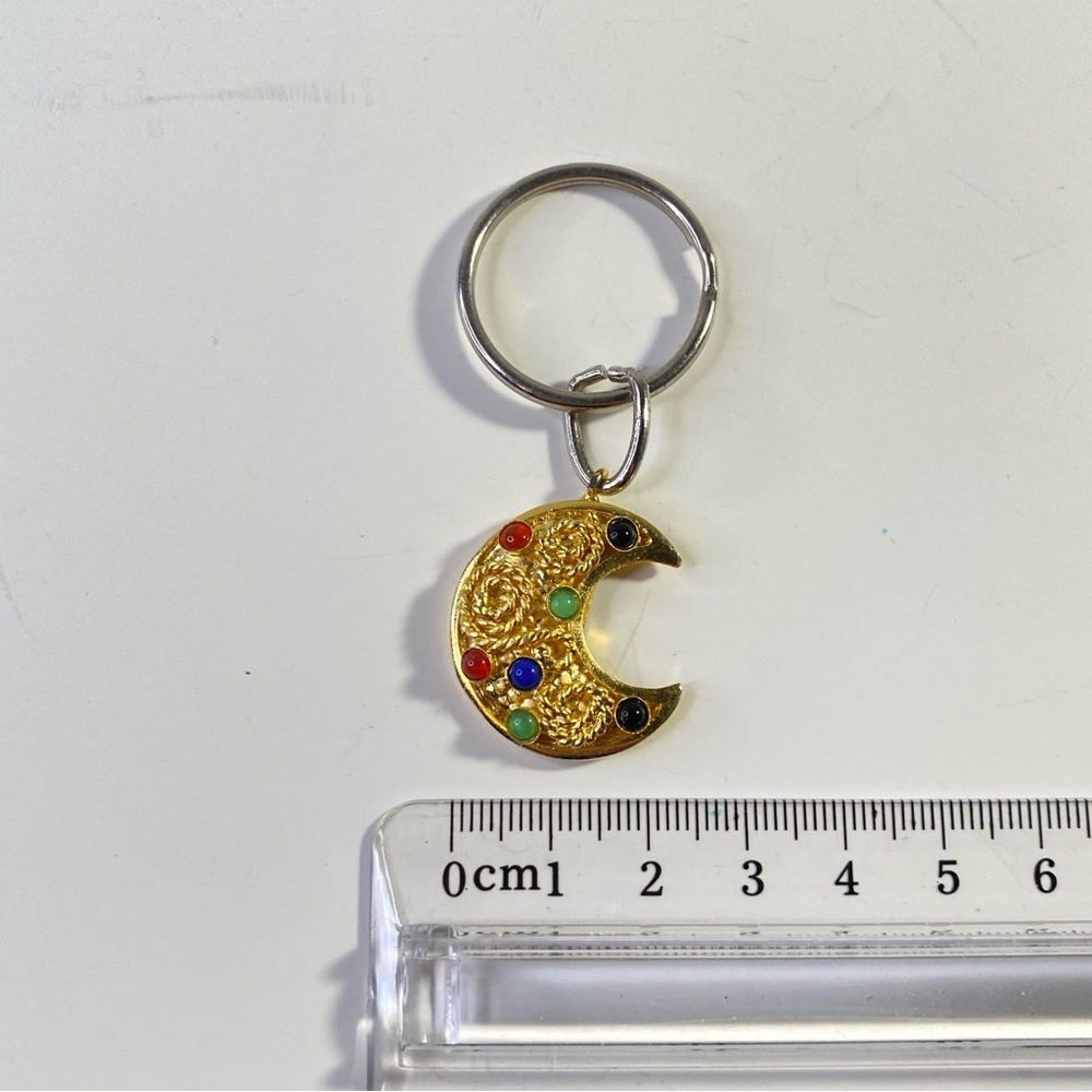 Vintage Crescent Moon Keychain with Colorful Stones - Picture 4 of 4